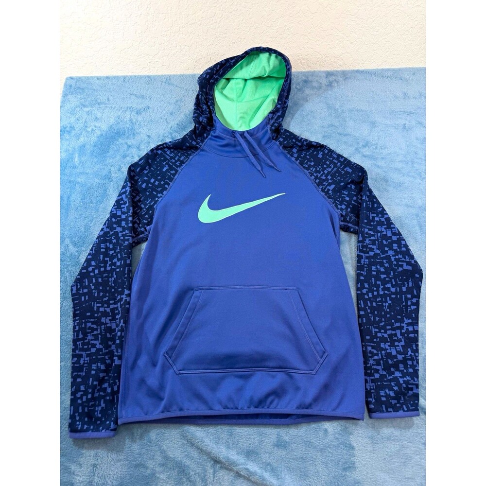 Nike Dri-Fit Therma Hoodie Men M PurpleGreen Glow Pullover Sweatshirt 803446-508